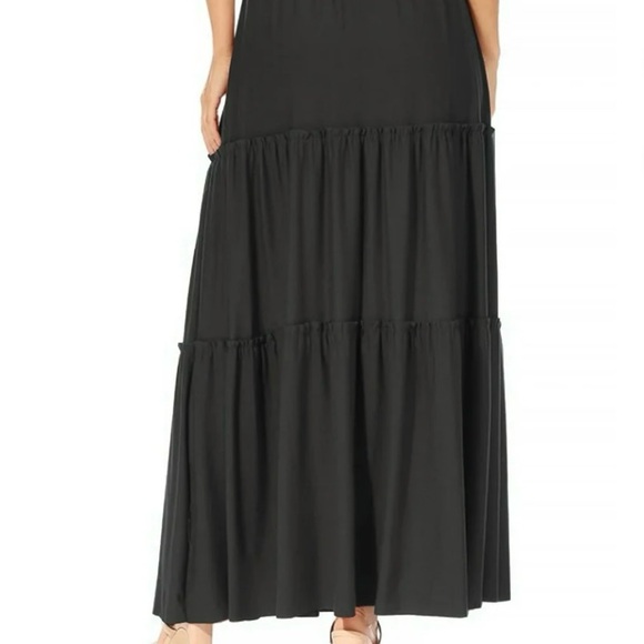 Women's Casual Elastic High Waist
Solid A Line Layer Ruffle Swing Maxi Skirt - Picture 3 of 5